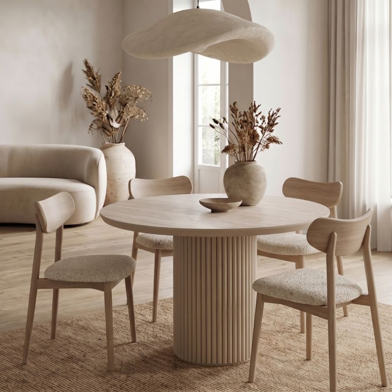 Τραπέζι Hazar Megapap Mdf χρώμα travertine - sandstone Ø100,5x76εκ.