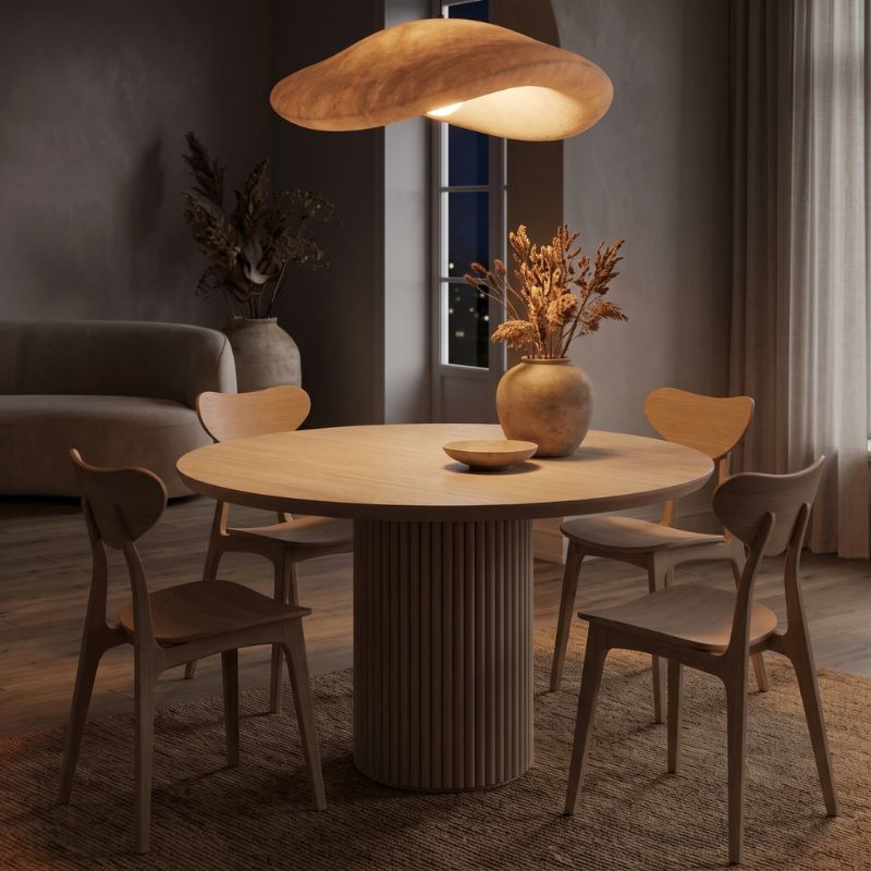 Τραπέζι Hazar Megapap Mdf χρώμα travertine - sandstone Ø119,5x76εκ.