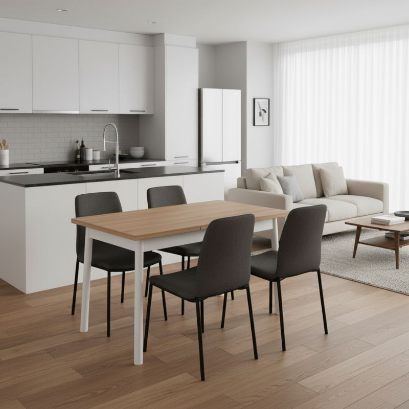 Jemmy Megapap melamine extendable table in natural - white color 120/153x75x77cm.