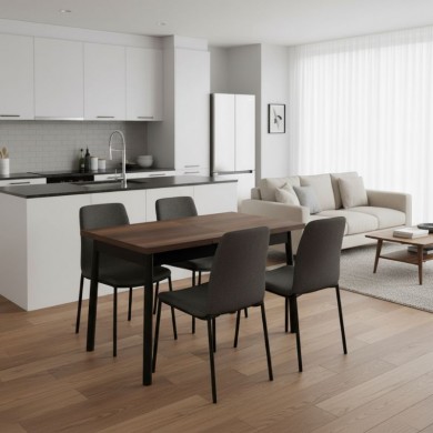 Jemmy Megapap melamine extendable table in walnut - black color 120/153x75x77cm.