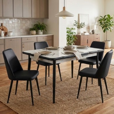 Τραπέζι Karen Megapap επεκτεινόμενο χρώμα λευκό εφέ μαρμάρου - μαύρο 130/160x80x75εκ.