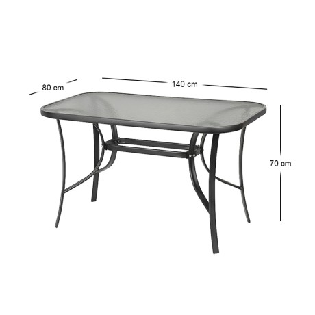 Toledo Megapap metal - tempered glass table in anthracite color 140x80x70cm.