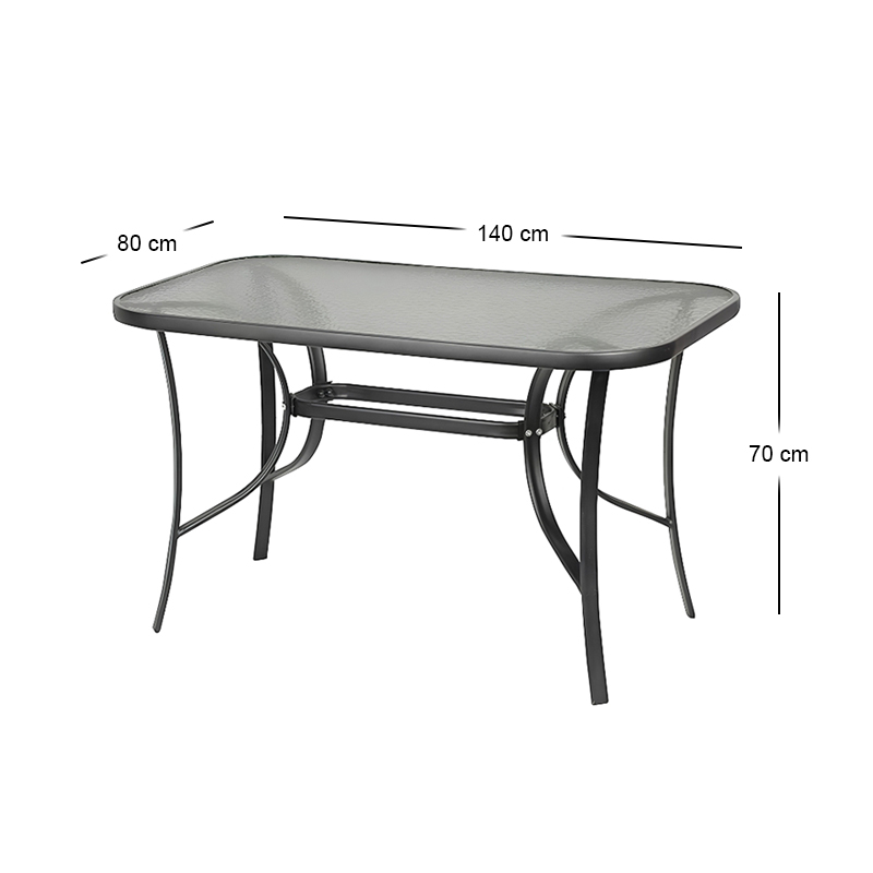 Toledo Megapap metal - tempered glass table in anthracite color 140x80x70cm.