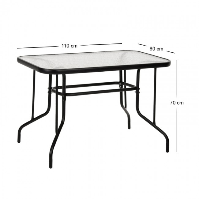 Toledo Megapap metal - tempered glass table in black color 110x60x70cm.