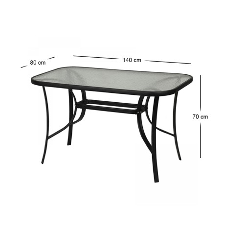 Toledo Megapap metal - tempered glass table in black color 140x80x70cm.