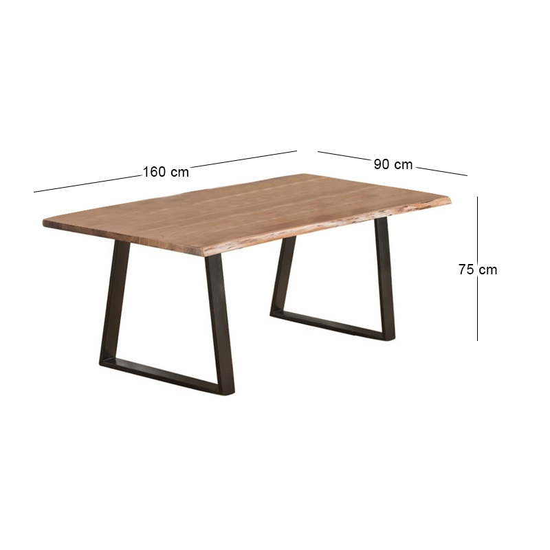 LIZARD Slim Dining Table 160x90x75 Acacia Natural Finish (Black Paint)