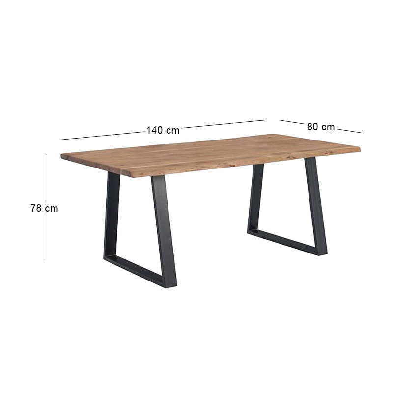 LIZARD-W Dining Table 140x80x78 Acacia Natural Finish (Black Paint)