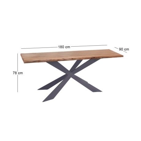 LIZARD-WT Dining Table 180x90x78 Acacia Natural Finish (Black Paint)
