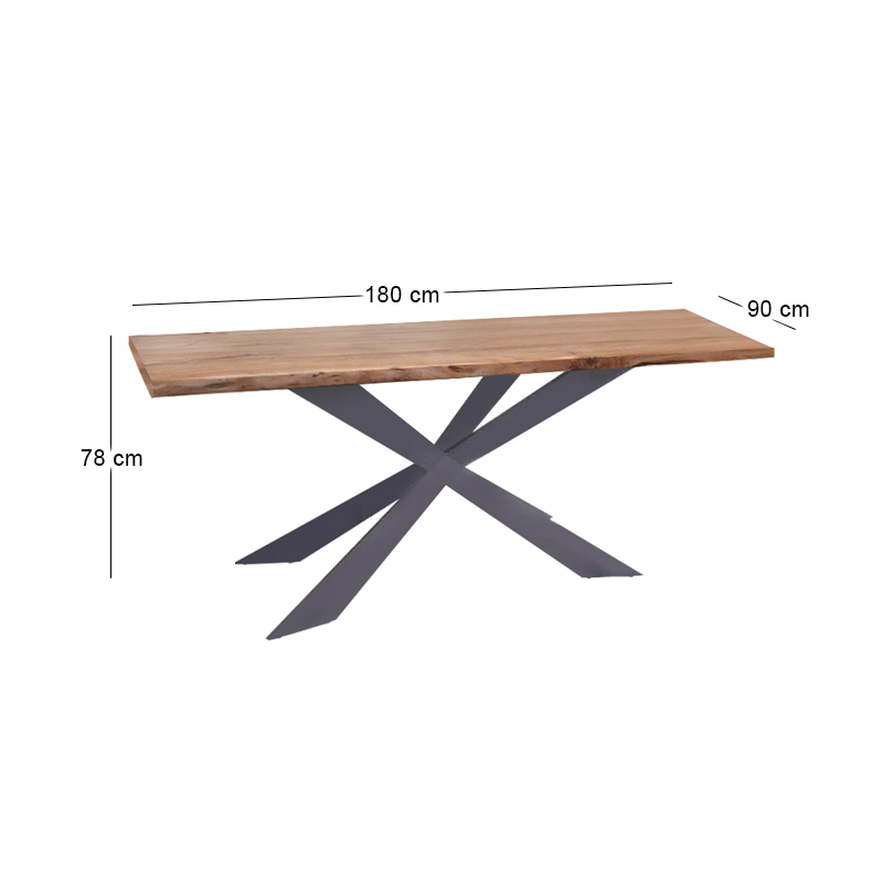 LIZARD-WT Dining Table 180x90x78 Acacia Natural Finish (Black Paint)