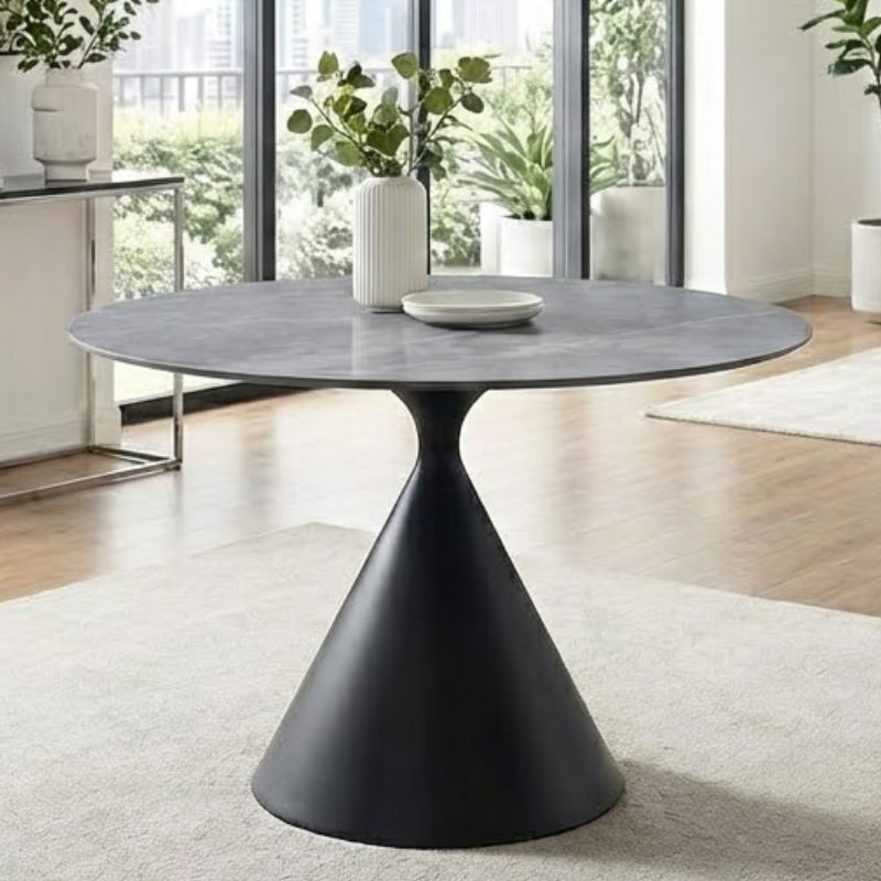 Τραπέζι Logan Megapap sintered stone - μέταλλο χρώμα γκρι εφέ μαρμάρου - μαύρο Ø120x72εκ.