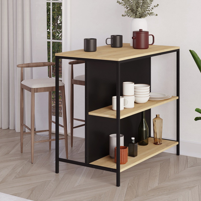 Τραπέζι μπαρ Detroit Megapap χρώμα sapphire oak - silky black 100x60x95εκ.