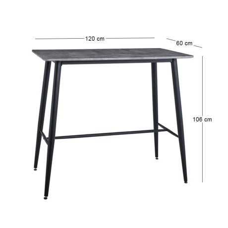 Τραπέζι μπαρ Lavida μεταλλικό - MDF χρώμα μαύρο - cement 120x60x106εκ.