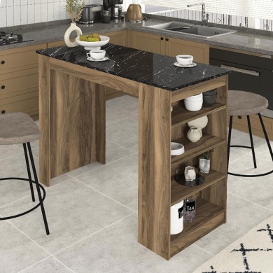 Monaco Megapap melamine bar table color walnut - black marble 120x51,6x101,8cm.
