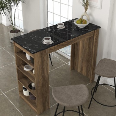 Monaco Megapap melamine bar table color walnut - black marble 120x51,6x101,8cm.