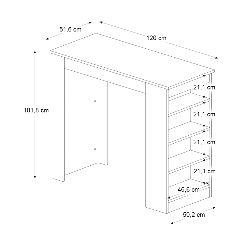 Monaco Megapap melamine bar table color white - sapphire oak 120x51.6x101.8cm.