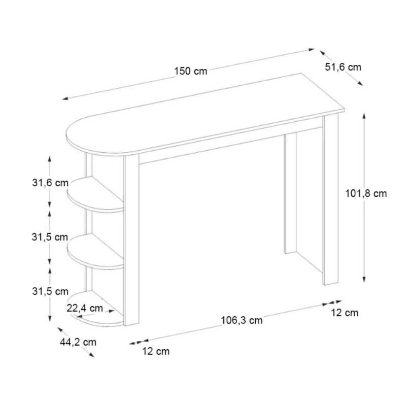Τραπέζι μπαρ Vigne Megapap χρώμα γκρι σκυροδέματος 150x51,6x101,8εκ.
