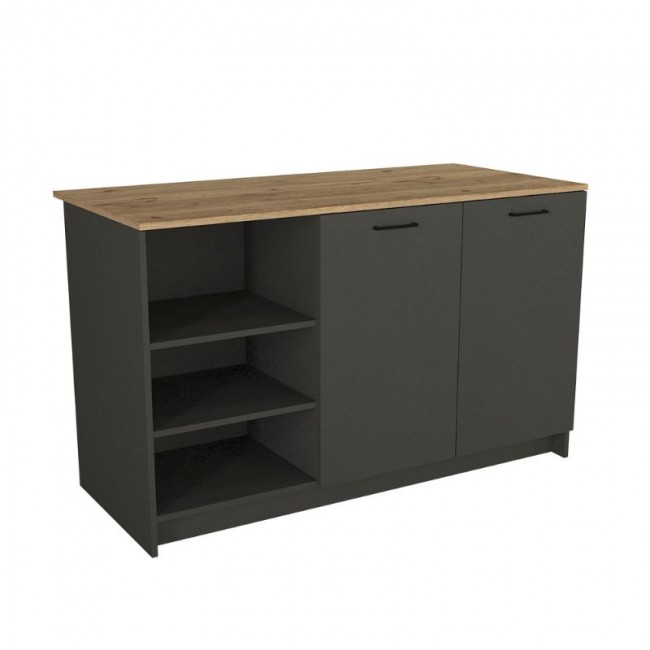 Τραπέζι - Πάγκος κουζίνας Peres Megapap χρώμα ανθρακί - sepet oak 150x70x91,8εκ.