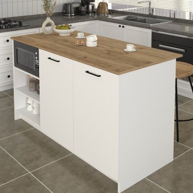 Peres Megapap melamine island kitchen cabinet in white - sepet oak color 150x70x91.8cm.
