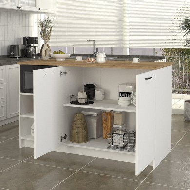 Peres Megapap melamine island kitchen cabinet in white - sepet oak color 150x70x91.8cm.