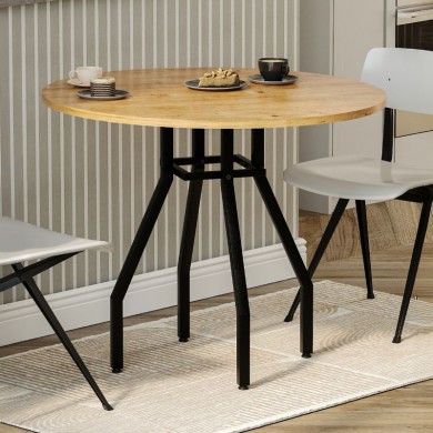 Roma Megapap melamine - metal kitchen table in pine oak color Ø80x75cm.