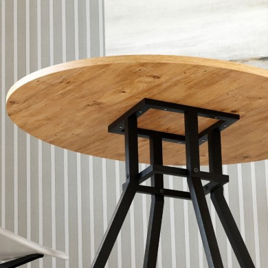 Roma Megapap melamine - metal kitchen table in pine oak color Ø80x75cm.