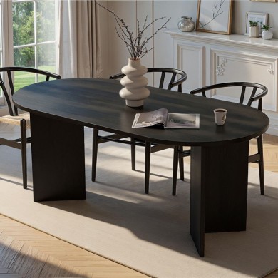 Sablin Megapap melamine dining table in black wood color 180x89.5x75cm.