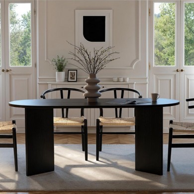 Sablin Megapap melamine dining table in black wood color 180x89.5x75cm.