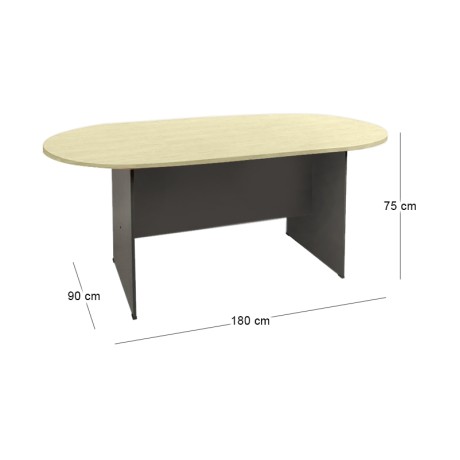 Conference oval table in dark grey / beech color 180x90x75cm.