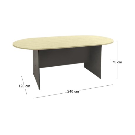 Conference oval table in dark grey / beech table 240x120x75cm.