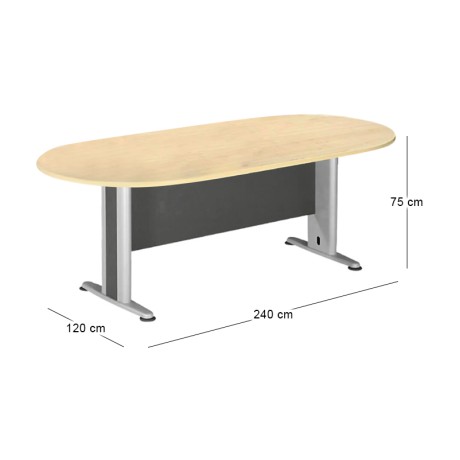 Conference oval table in beech / dark grey color 240x120x75cm.