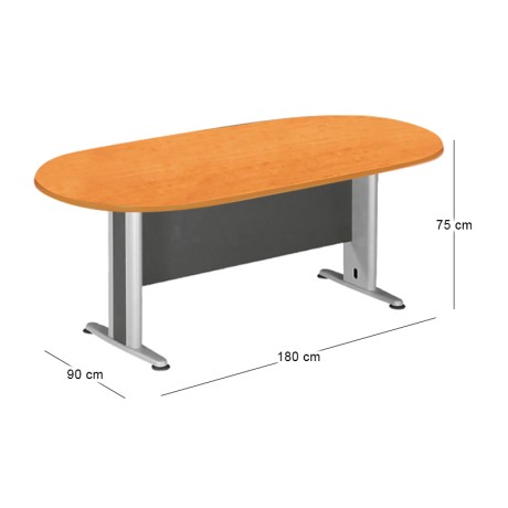 Conference oval table in cherry / dark grey color 180x90x75cm.