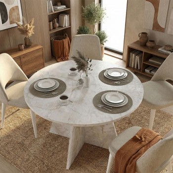 Tailor Megapap melamine dining table in white marble color Ø100x75,7cm.