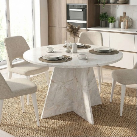 Tailor Megapap melamine dining table in white marble color Ø120x75,7cm.