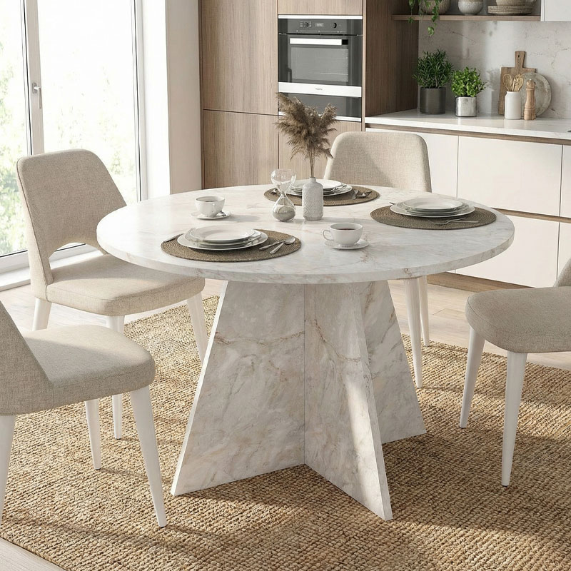 Tailor Megapap melamine dining table in white marble color Ø120x75,7cm.