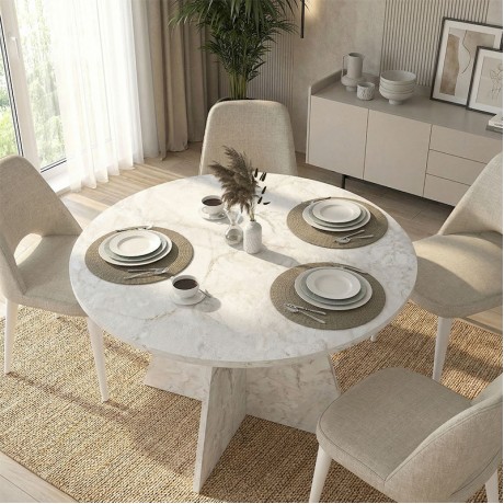 Tailor Megapap melamine dining table in white marble color Ø120x75,7cm.