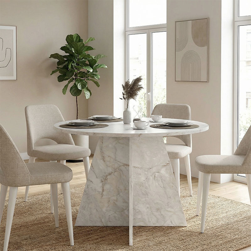 Tailor Megapap melamine dining table in white marble color Ø120x75,7cm.