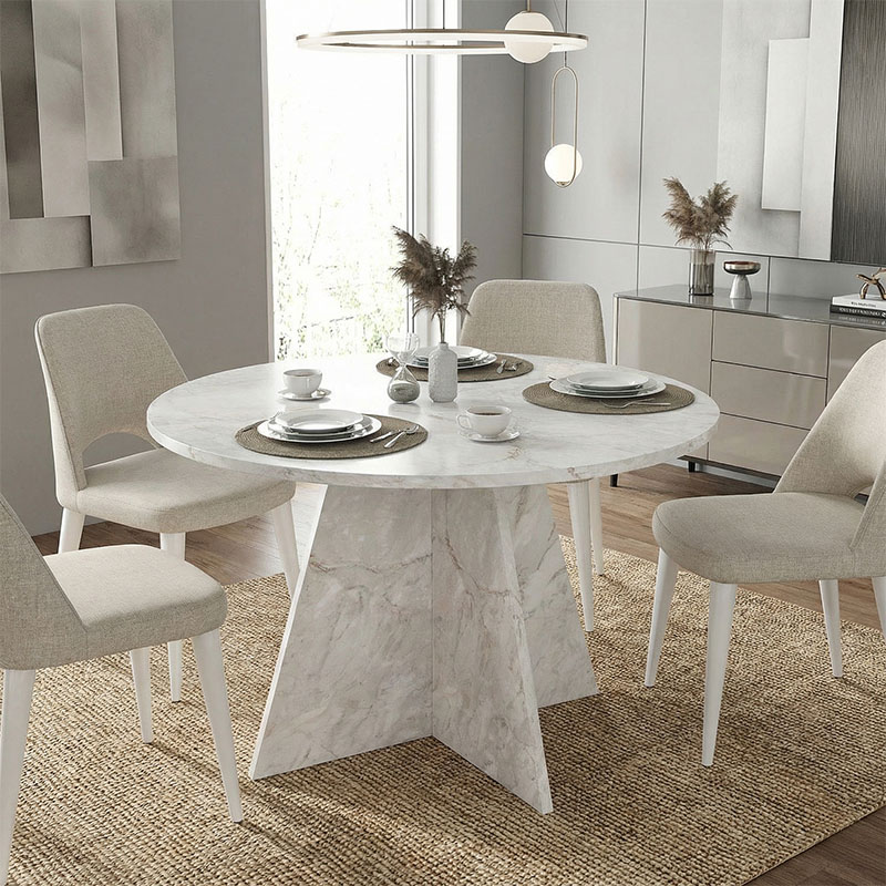 Tailor Megapap melamine dining table in white marble color Ø120x75,7cm.
