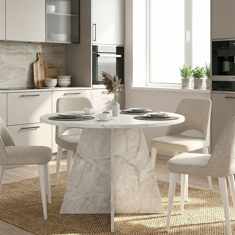 Tailor Megapap melamine dining table in white marble color Ø120x75,7cm.