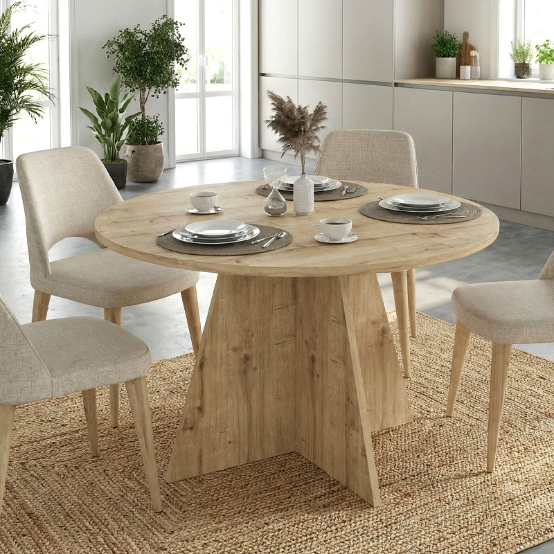 Tailor Megapap melamine dining table in sapphire oak color Ø120x75,7cm.