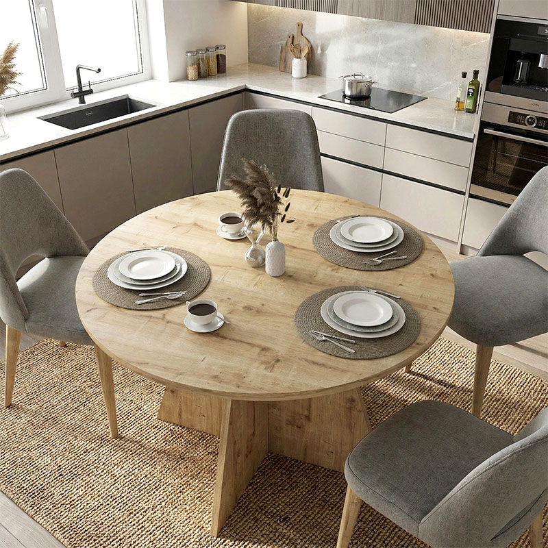 Tailor Megapap melamine dining table in sapphire oak color Ø120x75,7cm.