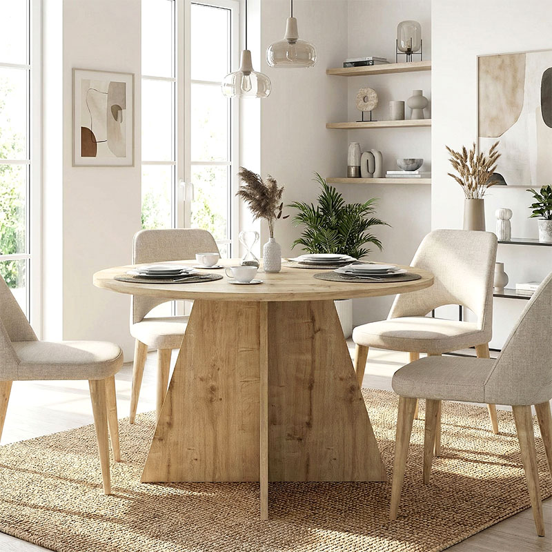 Tailor Megapap melamine dining table in sapphire oak color Ø120x75,7cm.