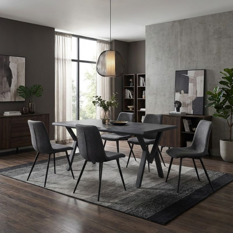 Walter Megapap Mdf/metallic table in dark grey concrete color 160x80x75cm.