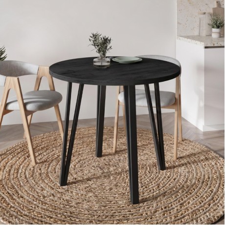 Τραπέζι Xana Megapap χρώμα black wood Ø90x77,5εκ.