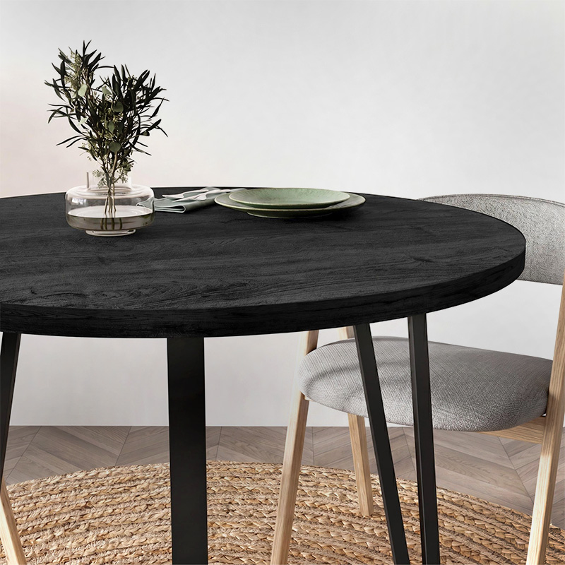 Xana Megapap melamine - metal dining table in black wood color Ø90x77,5cm.