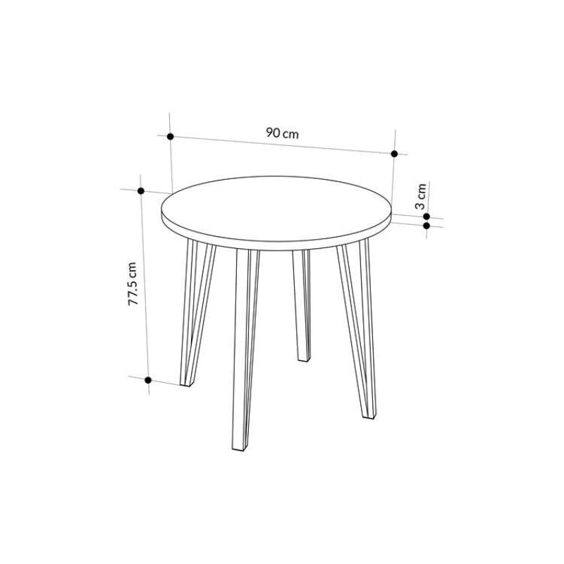 Xana Megapap melamine - metal dining table in black wood color Ø90x77,5cm.