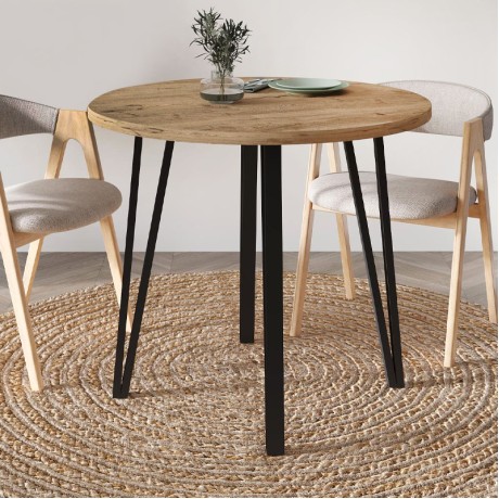 Xana Megapap melamine - metal dining table in sepet oak color Ø90x77,5cm.