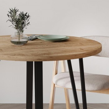 Xana Megapap melamine - metal dining table in sepet oak color Ø90x77,5cm.