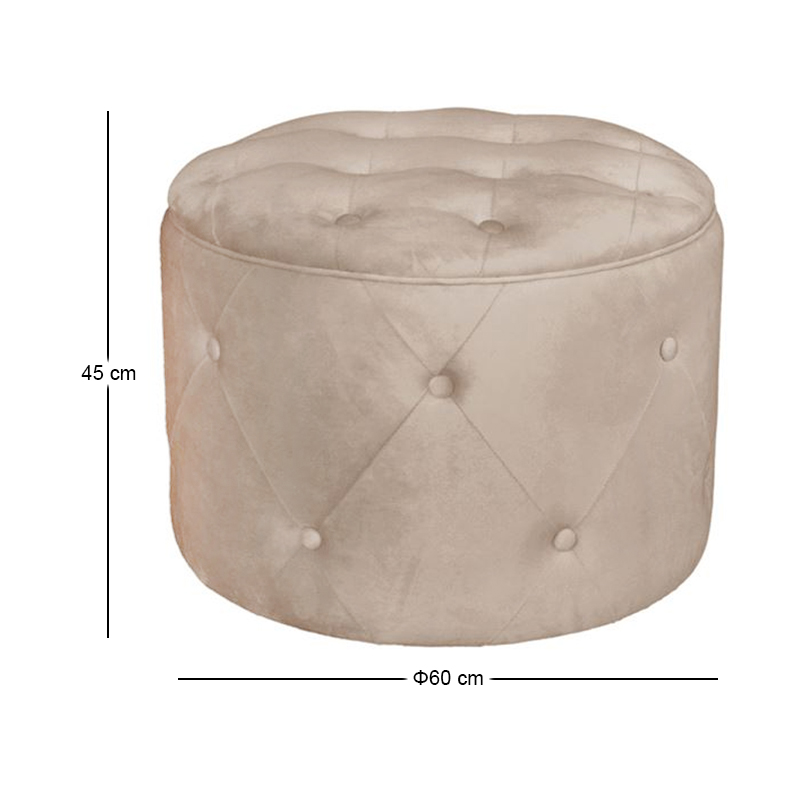 TRAVIS Σκαμπό Αποθηκευτικό, Ύφασμα Velure Απόχρωση Cappuccino Φ60cm H.45cm