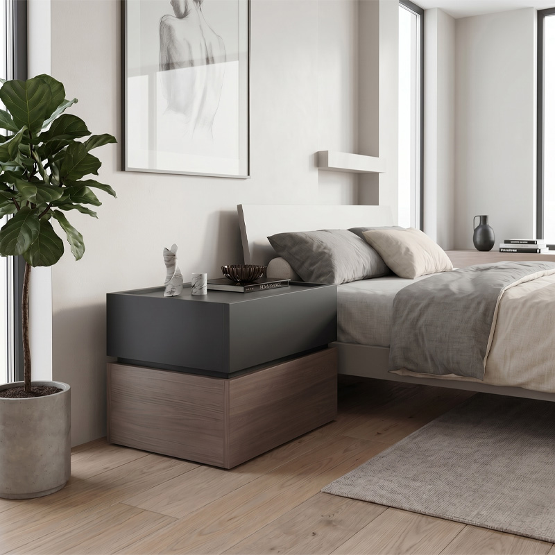 VANITY Κομοδίνο 2 Συρτάρια Αποχρώσεων Sonoma Oak & Grey, με Αποσπώμενα χρωματικά Μέρη 60x40x45cm