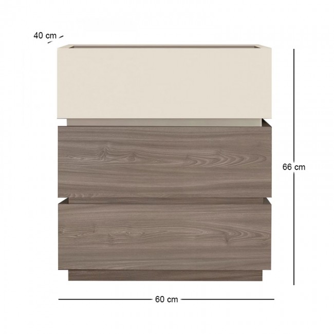 VANITY Κομοδίνο 3 Συρτάρια Αποχρώσεων Sonoma Oak & Cream, με Αποσπώμενα χρωματικά Μέρη 60x40x66cm